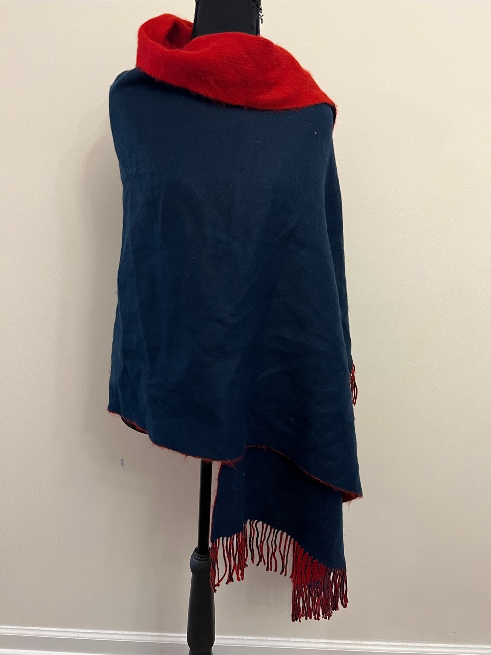 Preston & York Reversible Navy and Red Wrap Scarf with Fringe